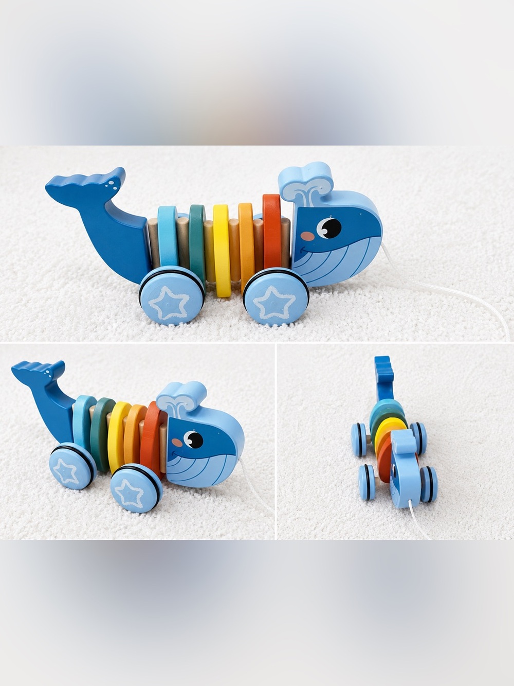 Kruidvat Wooden Whale Pull Along Toy Rainbow Toddler Toy kids babies learning